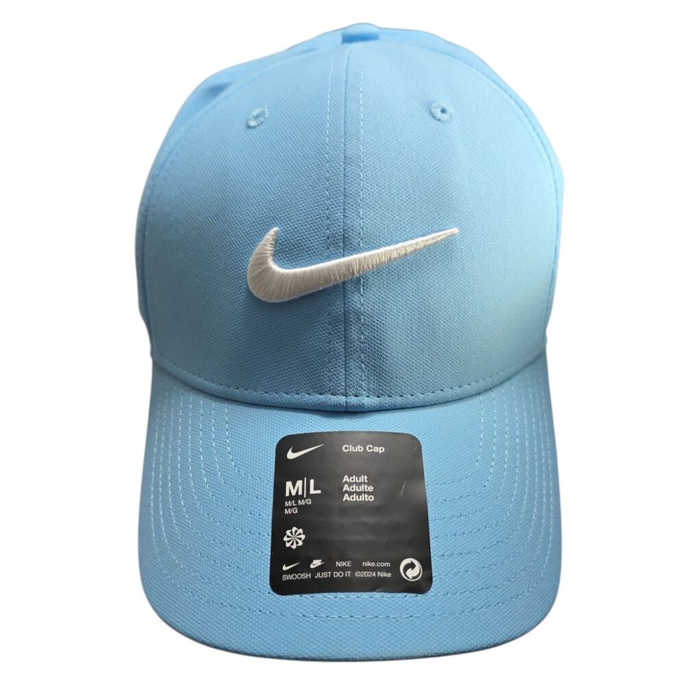 Nike Dri-FIT Club Structured Swoosh Unisex Strapback Hat M/L Light Blue OSFM Cap
